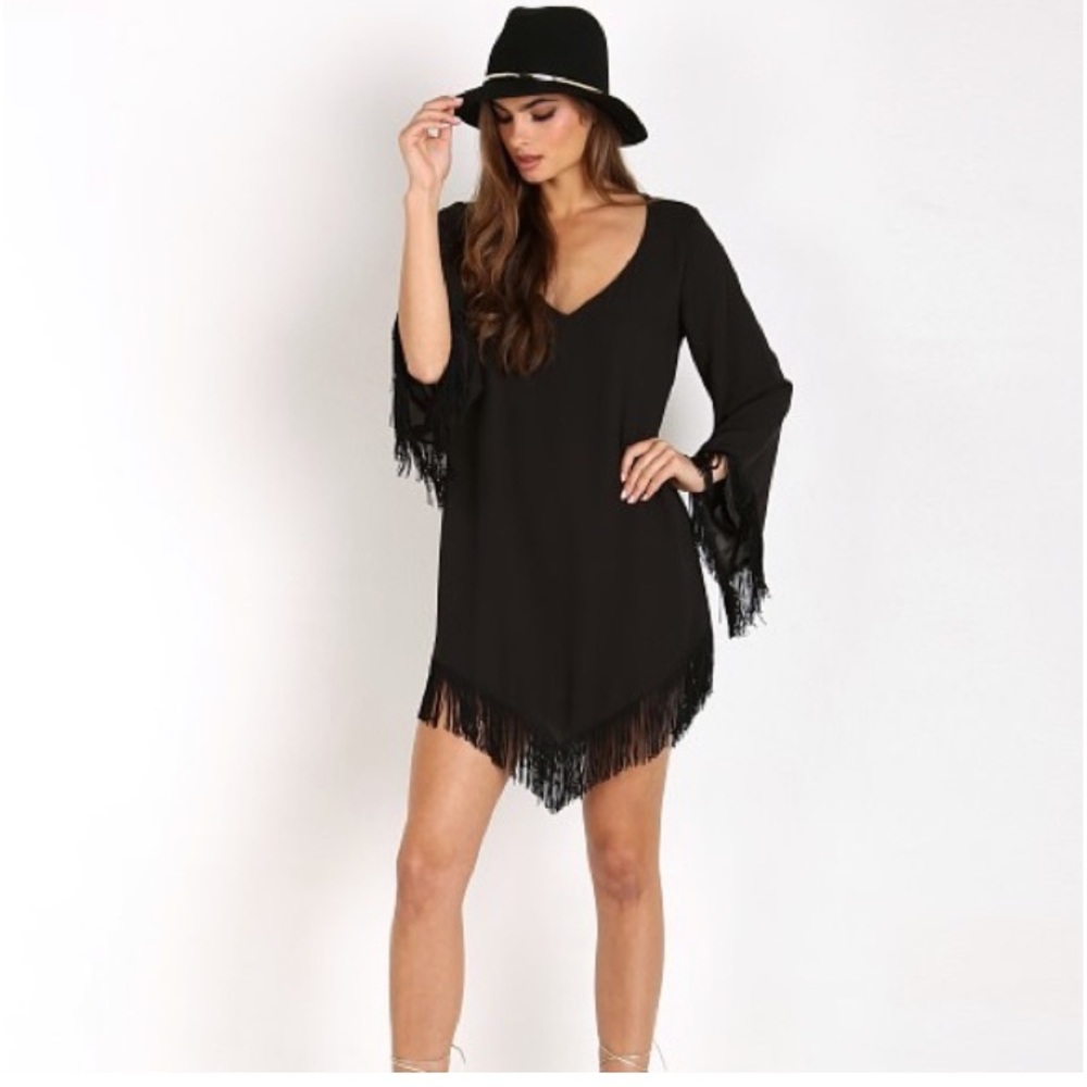 Show Me Your Mumu Fringe Bell Sleeve Dress Size XS